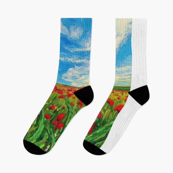 Item preview, Impressionist Red Poppy Field under Blue Sky Oil Painting designed and sold by Atlasoloji.
