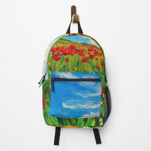 Item preview, Impressionist Red Poppy Field under Blue Sky Oil Painting designed and sold by Atlasoloji.