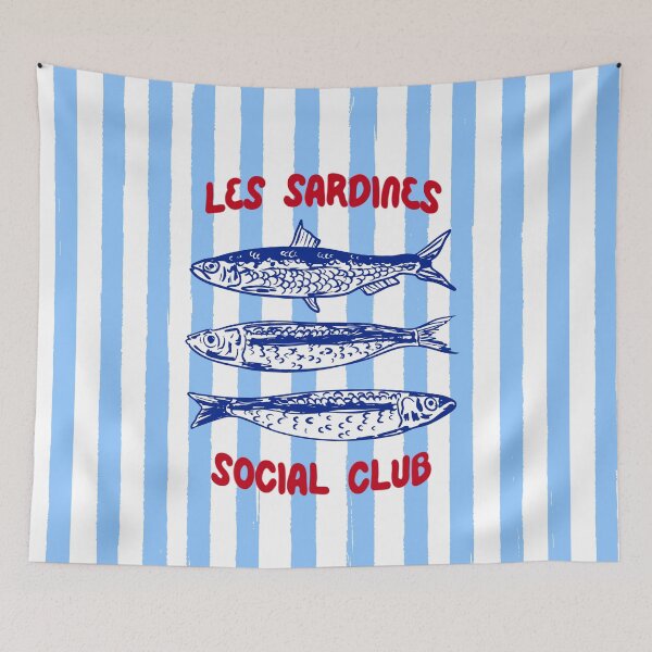 Item preview, Sardines Social Club Blue Stripes Coastal Illustration designed and sold by MaiZephyr.