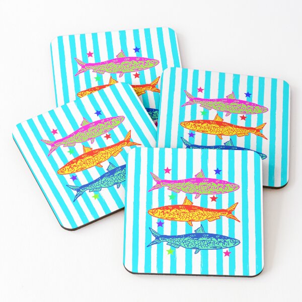 Item preview, Preppy Vibrant Sardines Summer Striped Coastal Illustration designed and sold by MaiZephyr.
