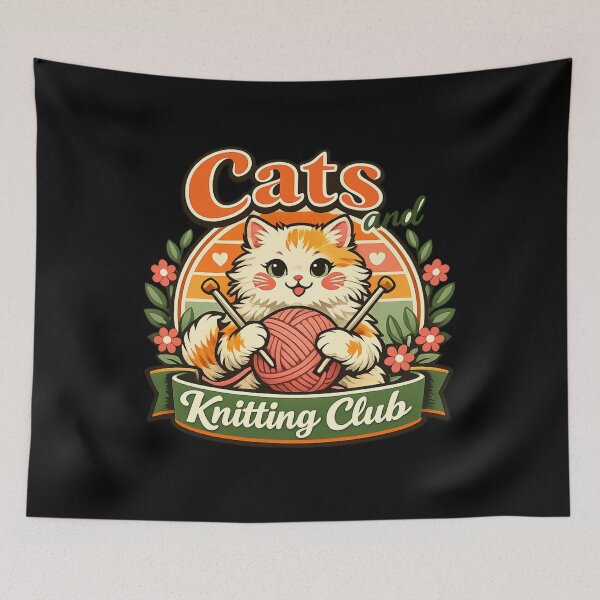 Item preview, Cats and Knitting Club – Cute Vintage Cat Knitter Cozy Cottagecore Design designed and sold by Ladys-Gents.