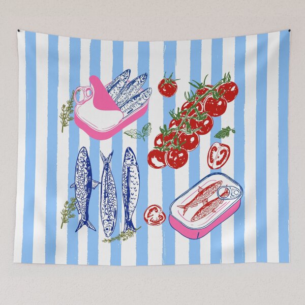 Item preview, Mediterranean Colorful Sardines and Tomato Coastal Illustration designed and sold by MaiZephyr.