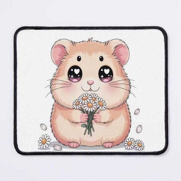 Item preview, Kawaii Heart Eyes Hamster Fluffy Daisy Floral Illustration designed and sold by AlexandraSand.