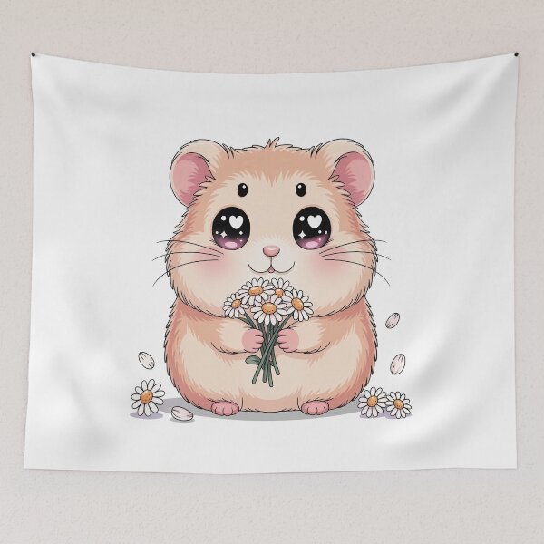 Item preview, Kawaii Heart Eyes Hamster Fluffy Daisy Floral Illustration designed and sold by AlexandraSand.