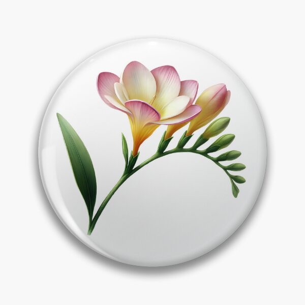 Item preview, Freesia Cutout Floral Portrait – Pink Yellow Botanical Side View designed and sold by EmeraldeaArt.