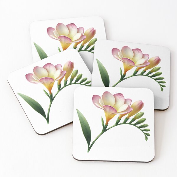 Item preview, Freesia Cutout Floral Portrait – Pink Yellow Botanical Side View designed and sold by EmeraldeaArt.