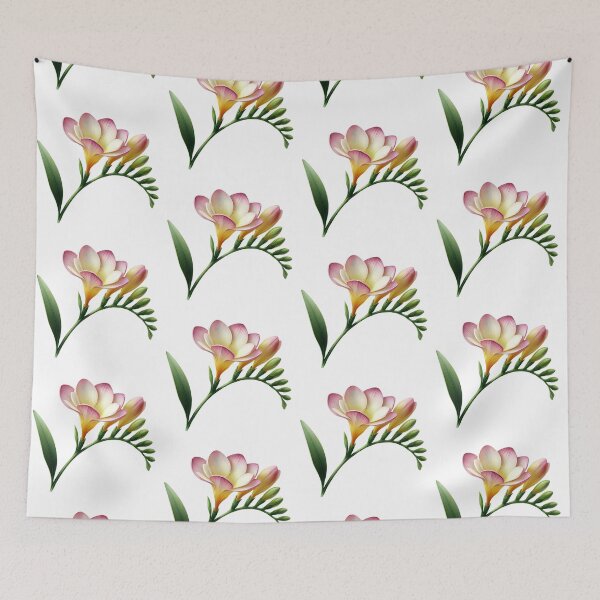 Item preview, Freesia Cutout Floral Portrait – Pink Yellow Botanical Side View designed and sold by EmeraldeaArt.