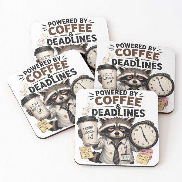 Item preview, Powered By Coffee & Deadlines Funny Raccoon Office Worker Sticker designed and sold by veralchhaya.