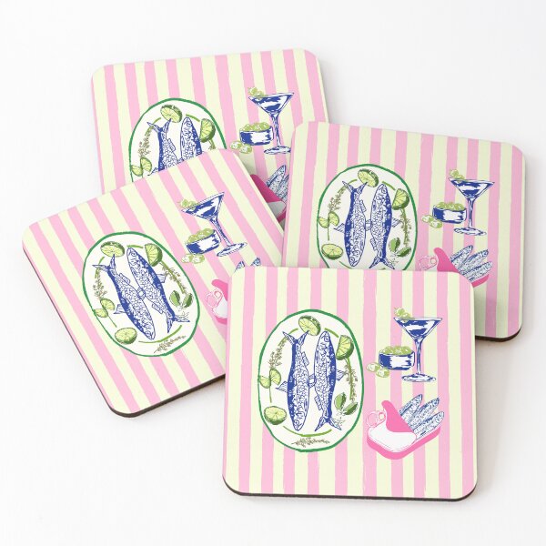 Item preview, Sardines and Martini Pink Stripes Retro Coastal Illustration designed and sold by MaiZephyr.