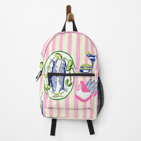 Item preview, Sardines and Martini Pink Stripes Retro Coastal Illustration designed and sold by MaiZephyr.