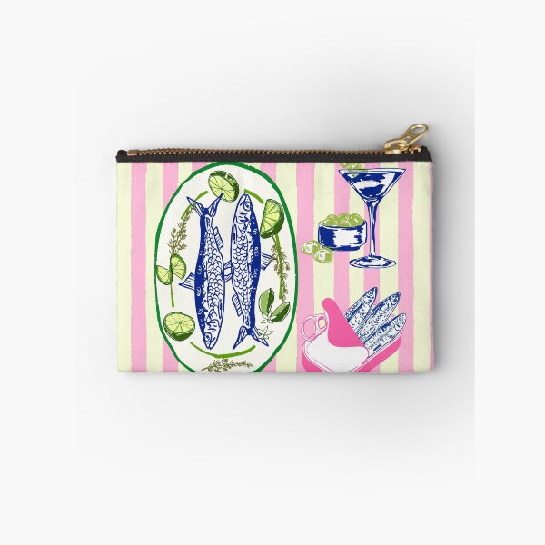 Item preview, Sardines and Martini Pink Stripes Retro Coastal Illustration designed and sold by MaiZephyr.