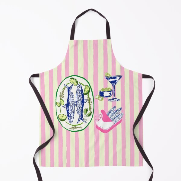 Item preview, Sardines and Martini Pink Stripes Retro Coastal Illustration designed and sold by MaiZephyr.