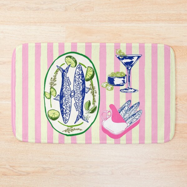 Item preview, Sardines and Martini Pink Stripes Retro Coastal Illustration designed and sold by MaiZephyr.