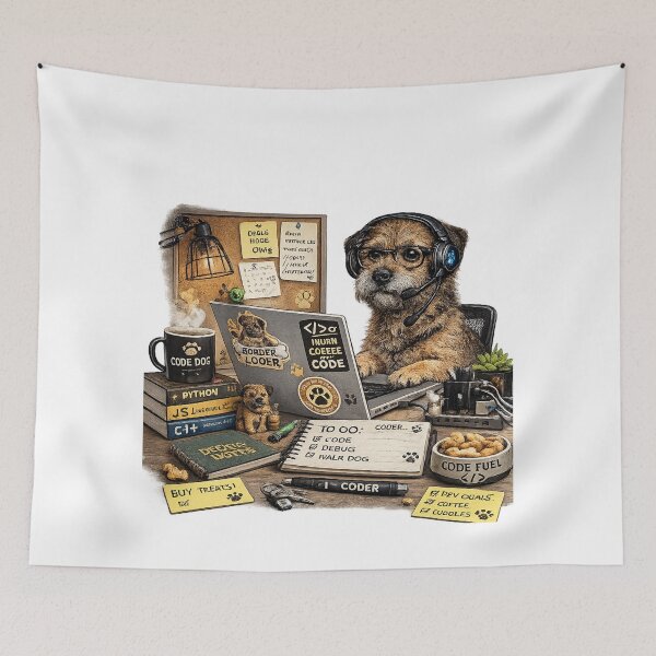Item preview, Border Terrier Coding Dog – Realistic Programmer Puppy designed and sold by YamiSociety.