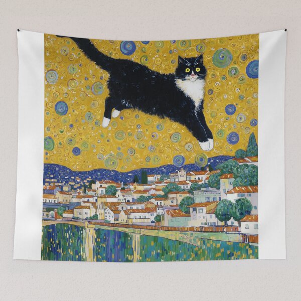 Item preview, Floating Cat Over Vibrant Town designed and sold by lautir.