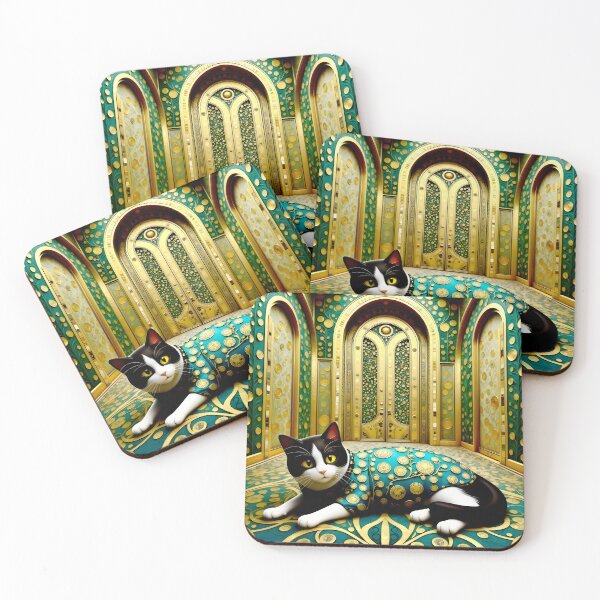 Item preview, Gustav Klimt Cat in Turquoise and Gold designed and sold by Vicky Brago-Mitchell®.