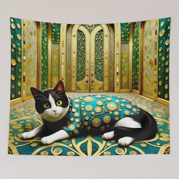 Item preview, Gustav Klimt Cat in Turquoise and Gold designed and sold by Vicky Brago-Mitchell®.