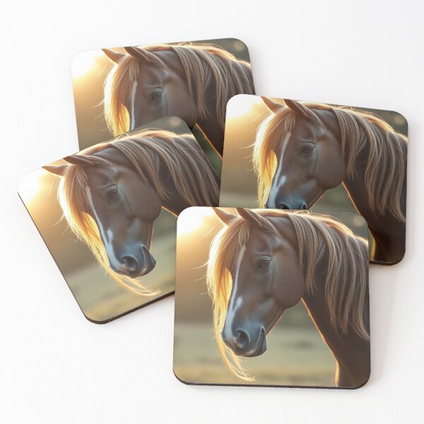 Item preview, Golden Sunset Portrait of Elegant Chestnut Horse Beauty designed and sold by IntelliMindDesigns.