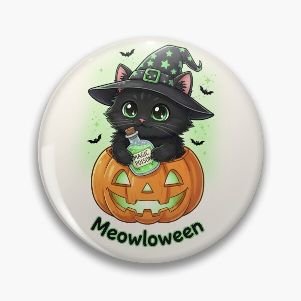 Item preview, Meowloween black cat with magic potion designed and sold by SweetLilith.