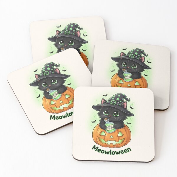 Item preview, Meowloween black cat with magic potion designed and sold by SweetLilith.