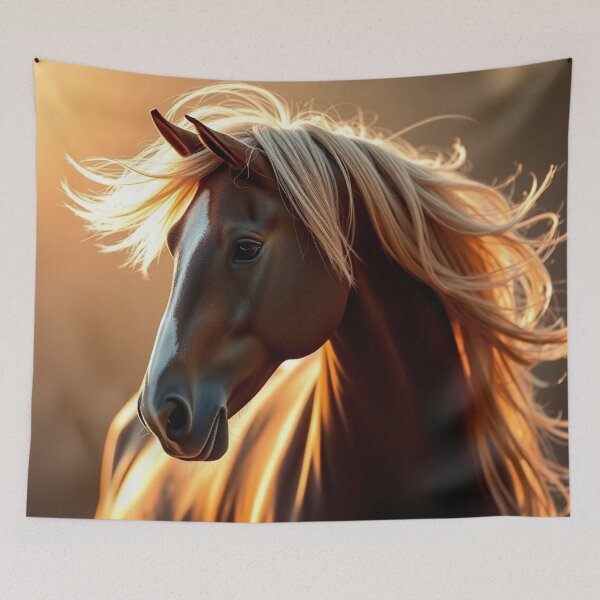 Item preview, Majestic Chestnut Horse With Flowing Mane At Sunset designed and sold by IntelliMindDesigns.
