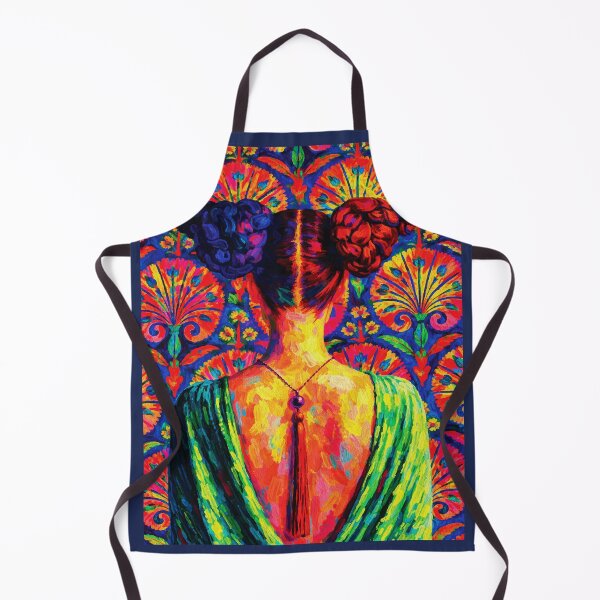 Item preview, Woman in Bloom — Colorful Floral Oil Painting with Ornate Pattern Back View designed and sold by RamyGallery.