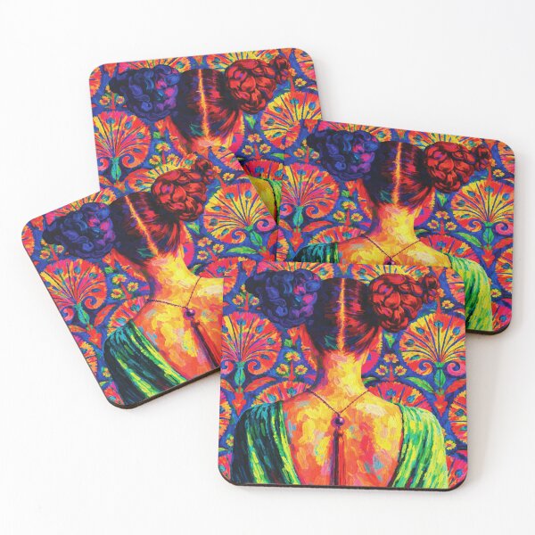 Item preview, Woman in Bloom — Colorful Floral Oil Painting with Ornate Pattern Back View designed and sold by RamyGallery.