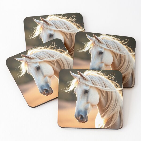 Item preview, Elegant White Horse Portrait With Flowing Golden Mane designed and sold by IntelliMindDesigns.