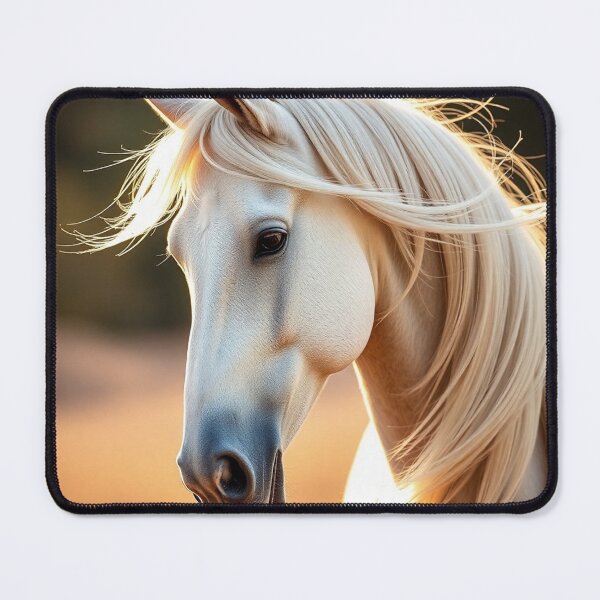 Item preview, Elegant White Horse Portrait With Flowing Golden Mane designed and sold by IntelliMindDesigns.