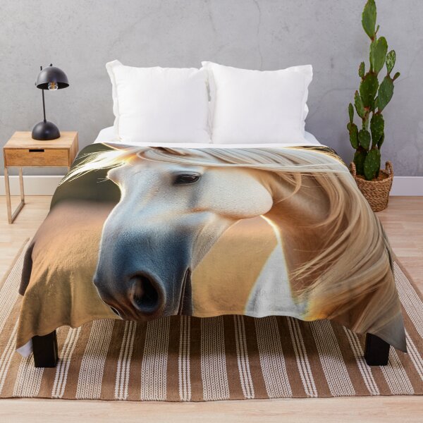 Item preview, Elegant White Horse Portrait With Flowing Golden Mane designed and sold by IntelliMindDesigns.