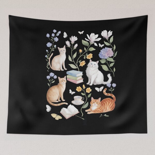Item preview, Cottagecore Cats and Books Floral designed and sold by SapfireStuArt.