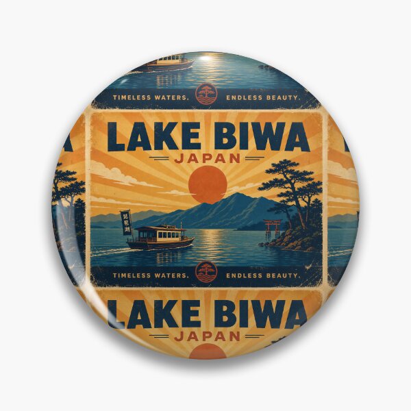 Item preview, Lake Biwa — Japan | Retro Travel Poster (Warm Sunset, Vintage Halftone) designed and sold by Jandedan.