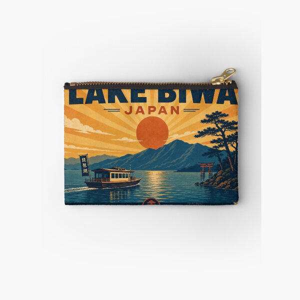 Item preview, Lake Biwa — Japan | Retro Travel Poster (Warm Sunset, Vintage Halftone) designed and sold by Jandedan.