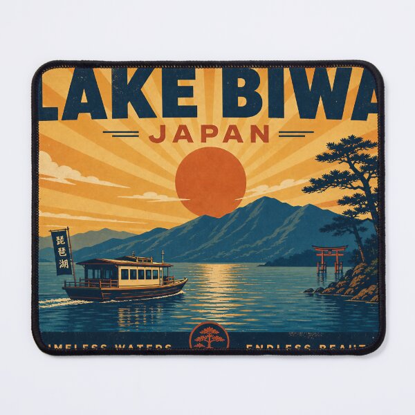 Item preview, Lake Biwa — Japan | Retro Travel Poster (Warm Sunset, Vintage Halftone) designed and sold by Jandedan.