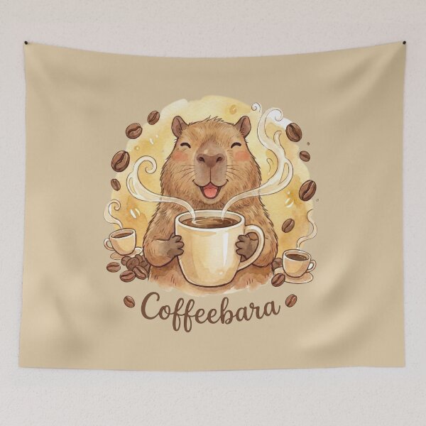 Item preview, Cute Capybara Drinking Coffee designed and sold by MegaNovaArt.