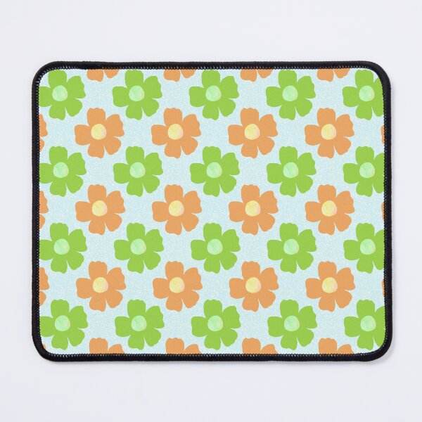 Item preview, Retro flowers pattern in green and orange tones on a blue background designed and sold by SweetLilith.