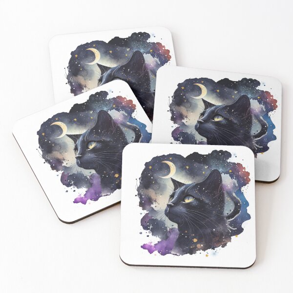 Item preview, Mystical Watercolor Black Cat Galaxy Moon Illustration designed and sold by Thitinan05.