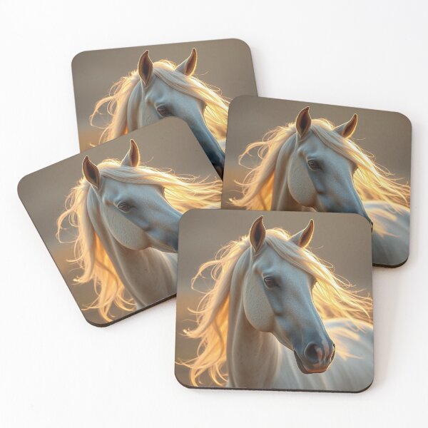 Item preview, Radiant White Horse Portrait With Glowing Golden Mane designed and sold by IntelliMindDesigns.