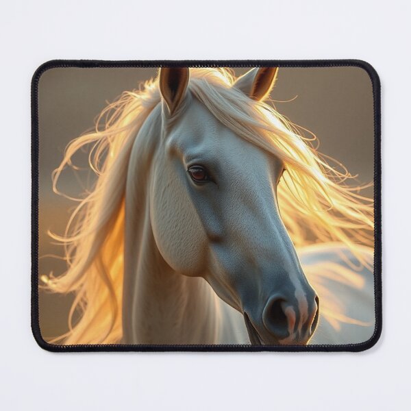 Item preview, Radiant White Horse Portrait With Glowing Golden Mane designed and sold by IntelliMindDesigns.