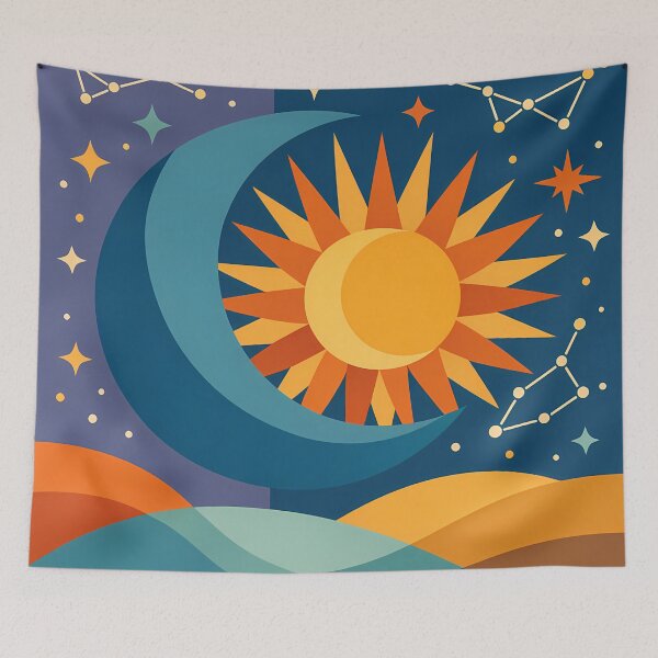 Item preview, Sun and Crescent Moon with Starssun moon stars designed and sold by InkSmithery.