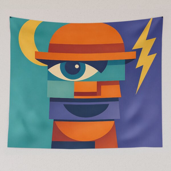 Item preview, Geometric Face with Moon and Lightning designed and sold by InkSmithery.