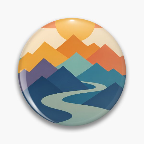 Artikelvorschau, Geometrischer Sonnenuntergang in den Bergen mit gewundenem Fluss entworfen und verkauft von InkSmithery.