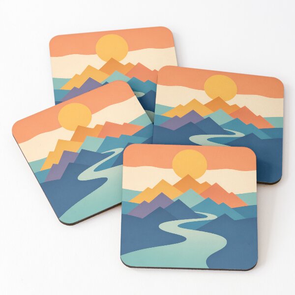 Item preview, Geometric Mountain Sunset with Winding River designed and sold by InkSmithery.