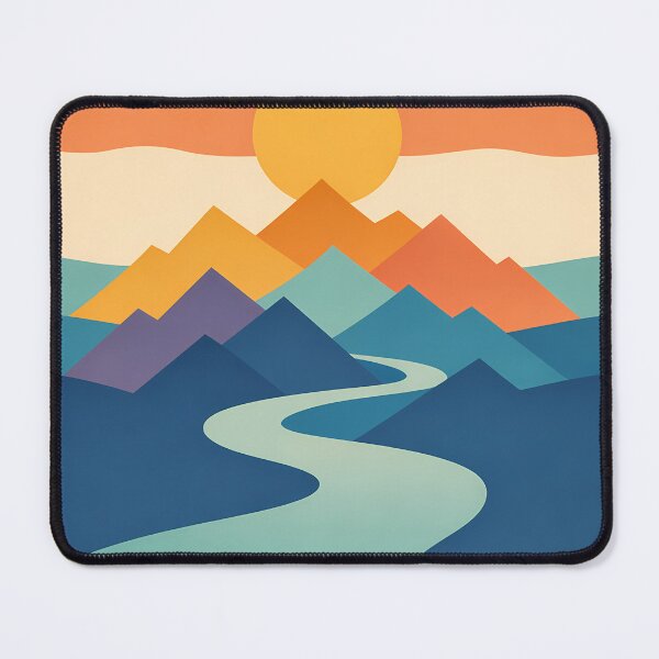 Item preview, Geometric Mountain Sunset with Winding River designed and sold by InkSmithery.