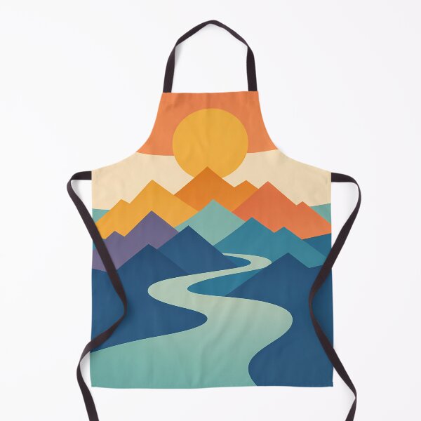 Aperçu de l'œuvre Coucher de soleil géométrique sur une montagne et une rivière sinueuse créée et vendue par InkSmithery.