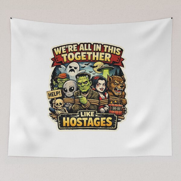 Item preview, Funny Horror Monster Shirt - We're All In This Together Like Hostages - Sarcastic Halloween Tee designed and sold by MerchlyMike.