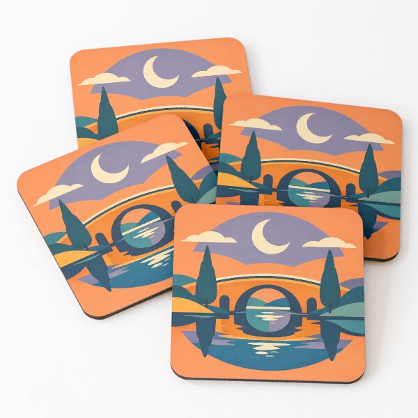 Item preview, Moonlit Bridge Colour Block Landscape designed and sold by InkSmithery.