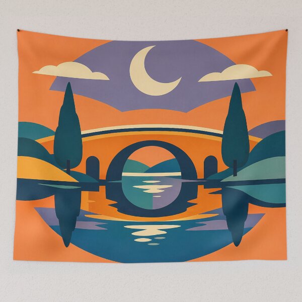 Item preview, Moonlit Bridge Colour Block Landscape designed and sold by InkSmithery.