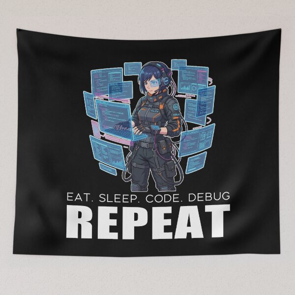 Item preview, Cyberpunk Software Developer - Eat Sleep Code Debug Repeat - Techwear Aesthetic designed and sold by Osmose-Studio.