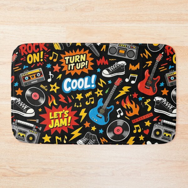 Item preview, Retro Rock On Doodles - Colorful Music Boombox and Guitar Pattern designed and sold by myforestfog.